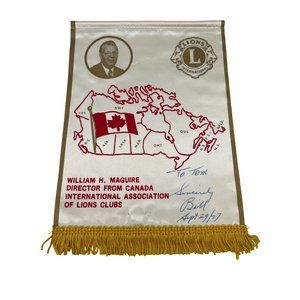 1977 Lions Club International Banner Director From Canada Signed William Maguire